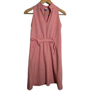 Vintage Straight Lane Red White Striped Tie Waist V Neck Sleeveless Dress No Sz